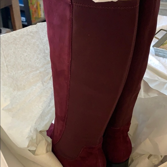 NIB Burgundy wine / Dark red suede knee high boots - Picture 2 of 11